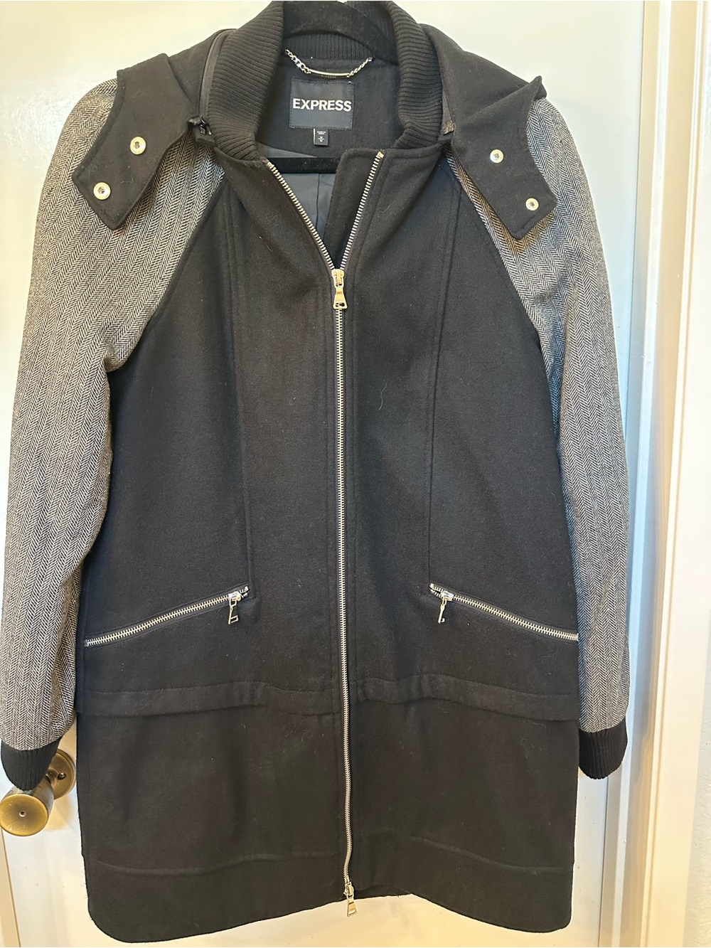 Express Black Coat with Gray Sleeves